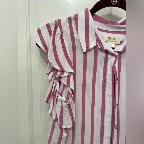 Anthropologie Maeve Fairhope Striped Button Down Flutter Blouse in Pink - Picture 13 of 14